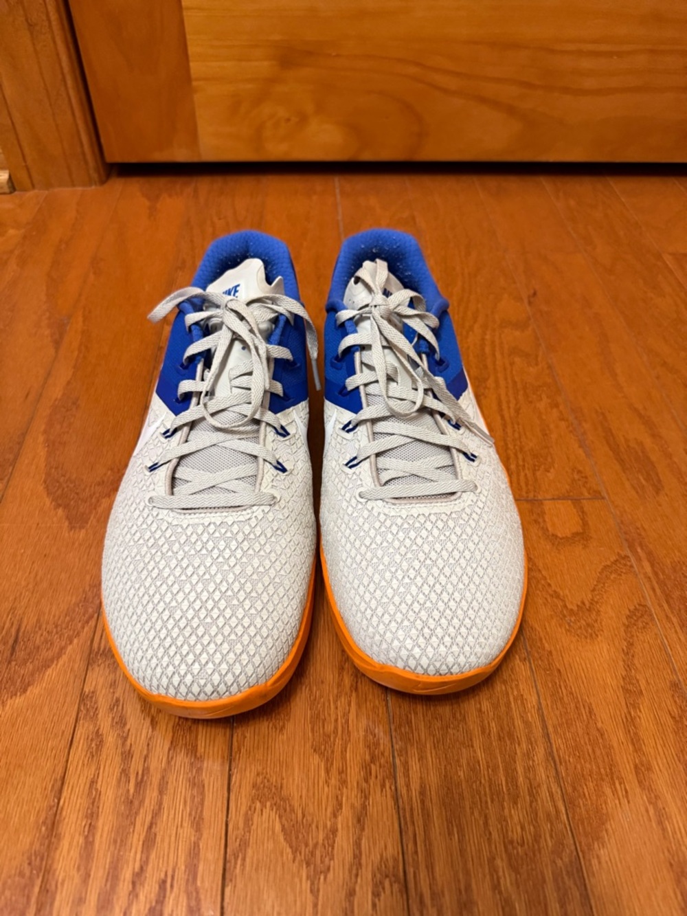 Nike Light Gray Sneakers with Blue Collar and Orange Soles